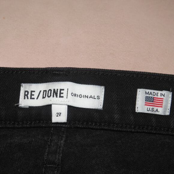 Re/Done Originals Faded Black High Rise Distressed Ankle Crop Jeans - Picture 11 of 13